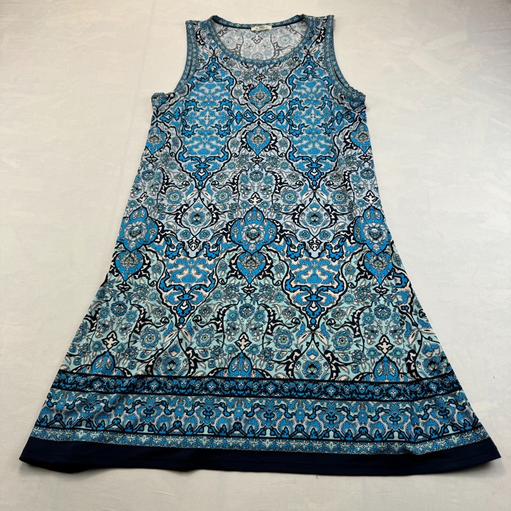 Max Studio Sundress Womens Large Blue Paisley Sleeveless Round Neck Pullover